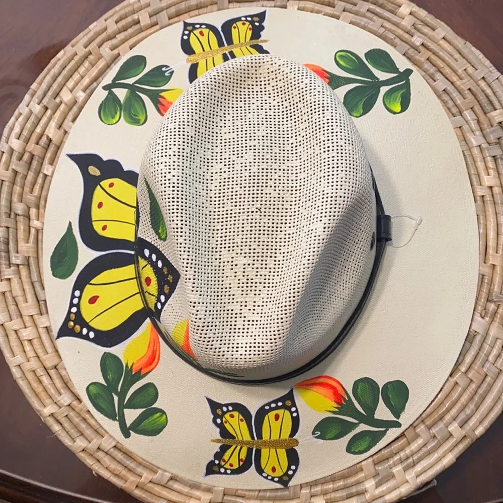 Hand Painted Butterfly and Flower Hat
